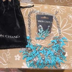 Simon Chang Aqua and Silver Coral Necklace